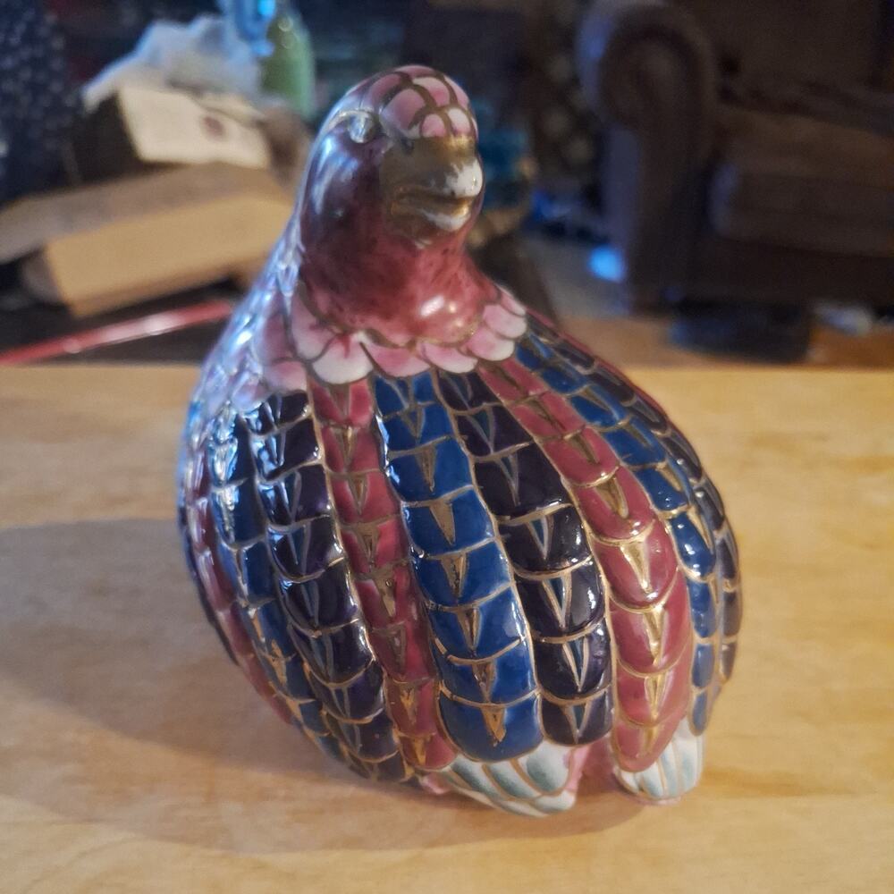 Hand Painted Vintage 1960's Toyo Chinese Porcelain Quail Gold Accents